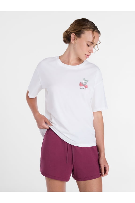 Women's Cotton Jersey Sleep Graphic Tee with Short Sleeves, Sizes XS-3X