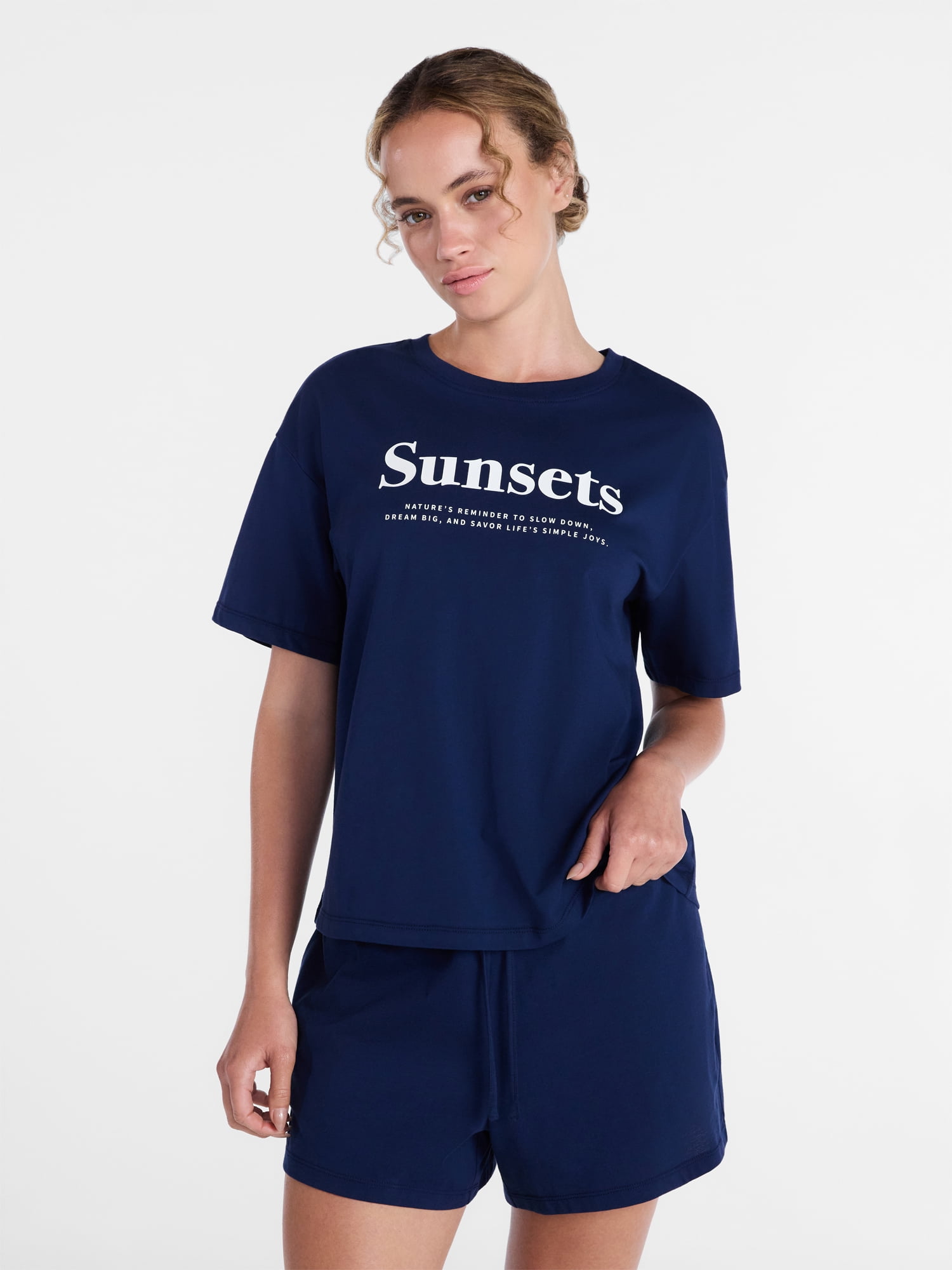 Joyspun Women's Cotton Jersey Sleep Graphic Tee with Short Sleeves, Sizes XS-3X
