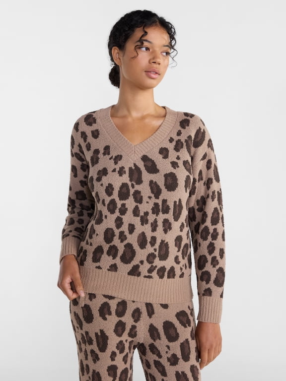 Women's Sleepwear Cozy Knit V-Neck Pullover Top, Sizes XS-3X