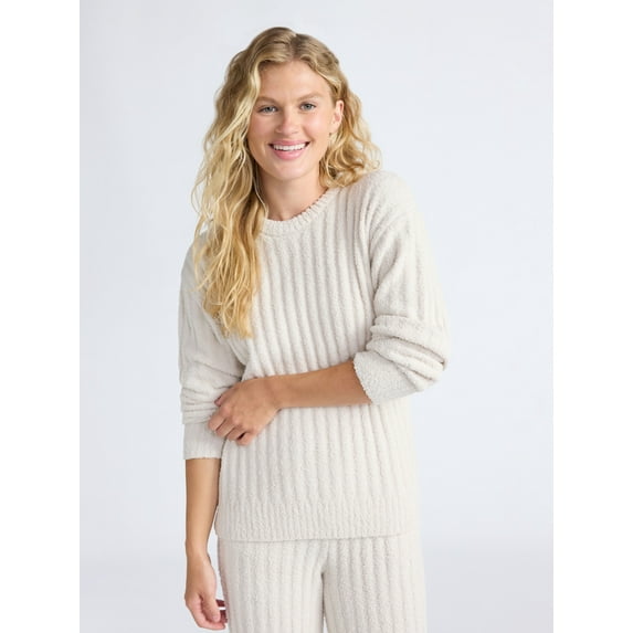 Joyspun Women's Sleepwear Ribbed Crewneck Top with Long Sleeves, Sizes XS-3X