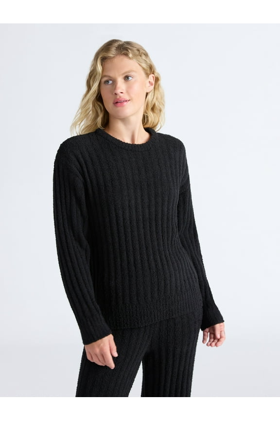 Women's Sleepwear Ribbed Crewneck Top with Long Sleeves, Sizes XS-3X