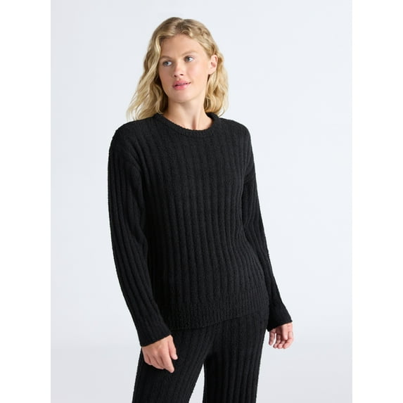 Joyspun Women's Sleepwear Ribbed Crewneck Top with Long Sleeves, Sizes XS-3X