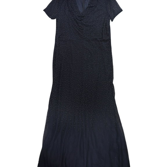 JS Collections Womens Beaded Cowl Neck Gown Dress, Blue, 14