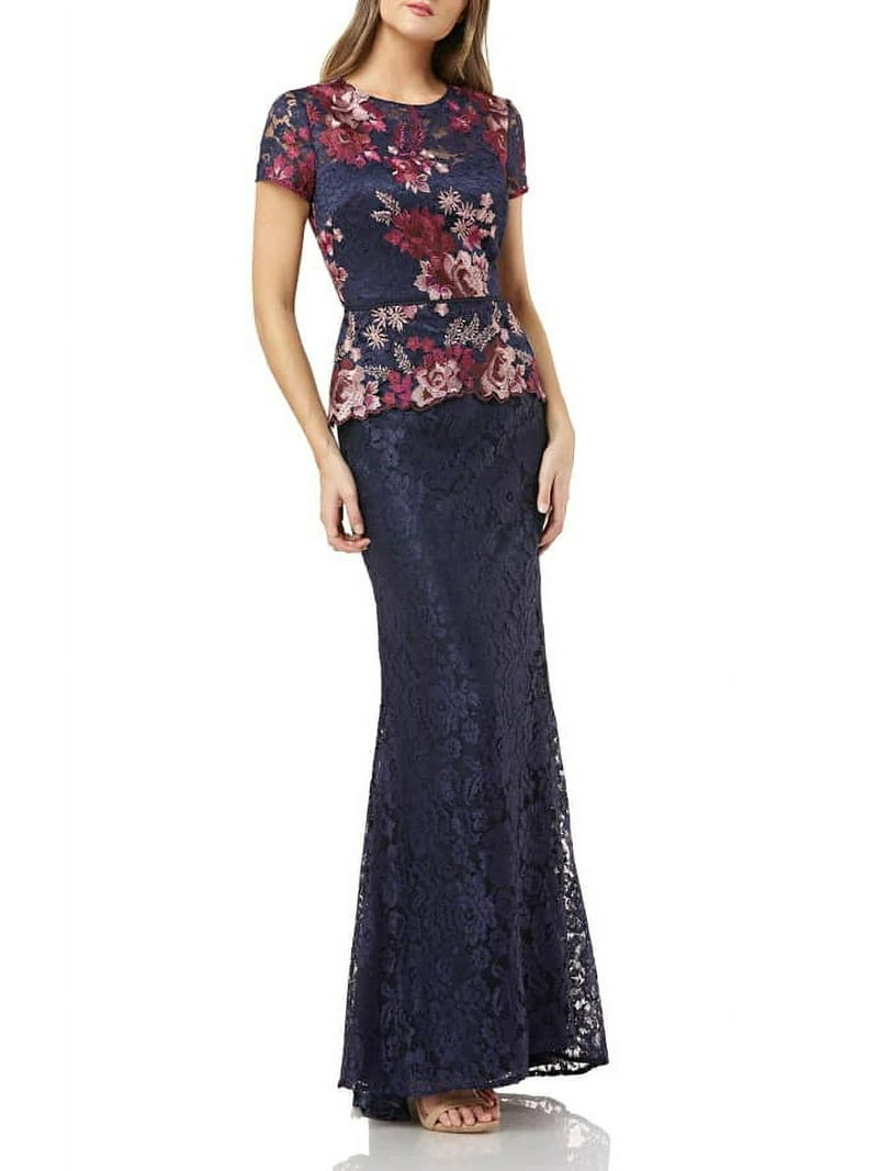 JS Collections Crew Neck Short Sleeve Popover Zipper Back Floral Embroidered  Mesh Dress - Walmart.com