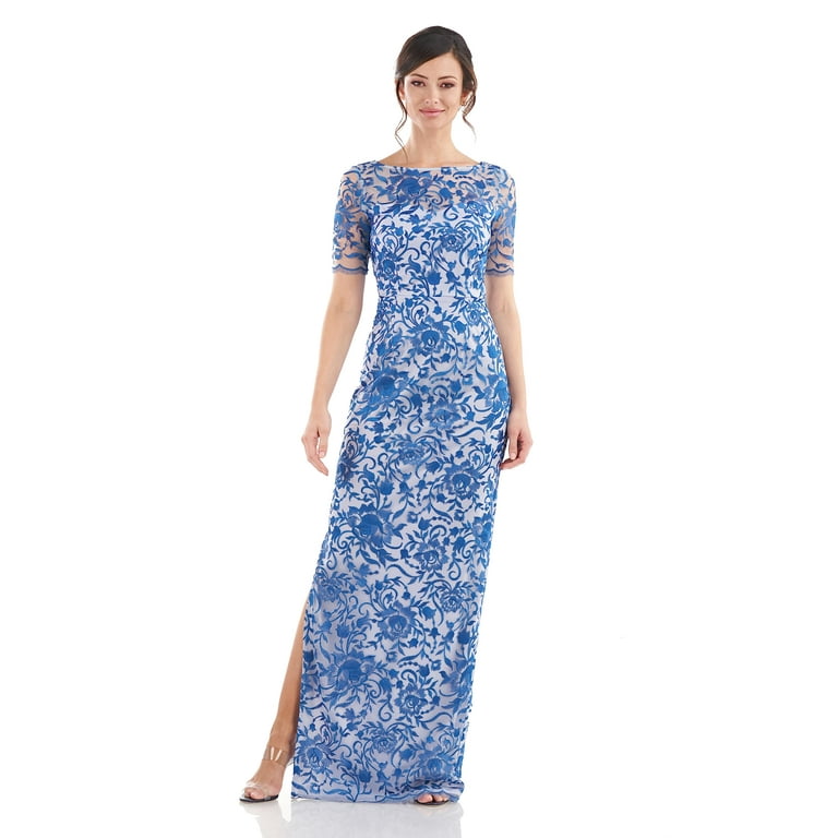 JS Collections Illusion Boat Neck Short Sleeve Bodycon Slit Side Embroidered Mesh Gown Walmart