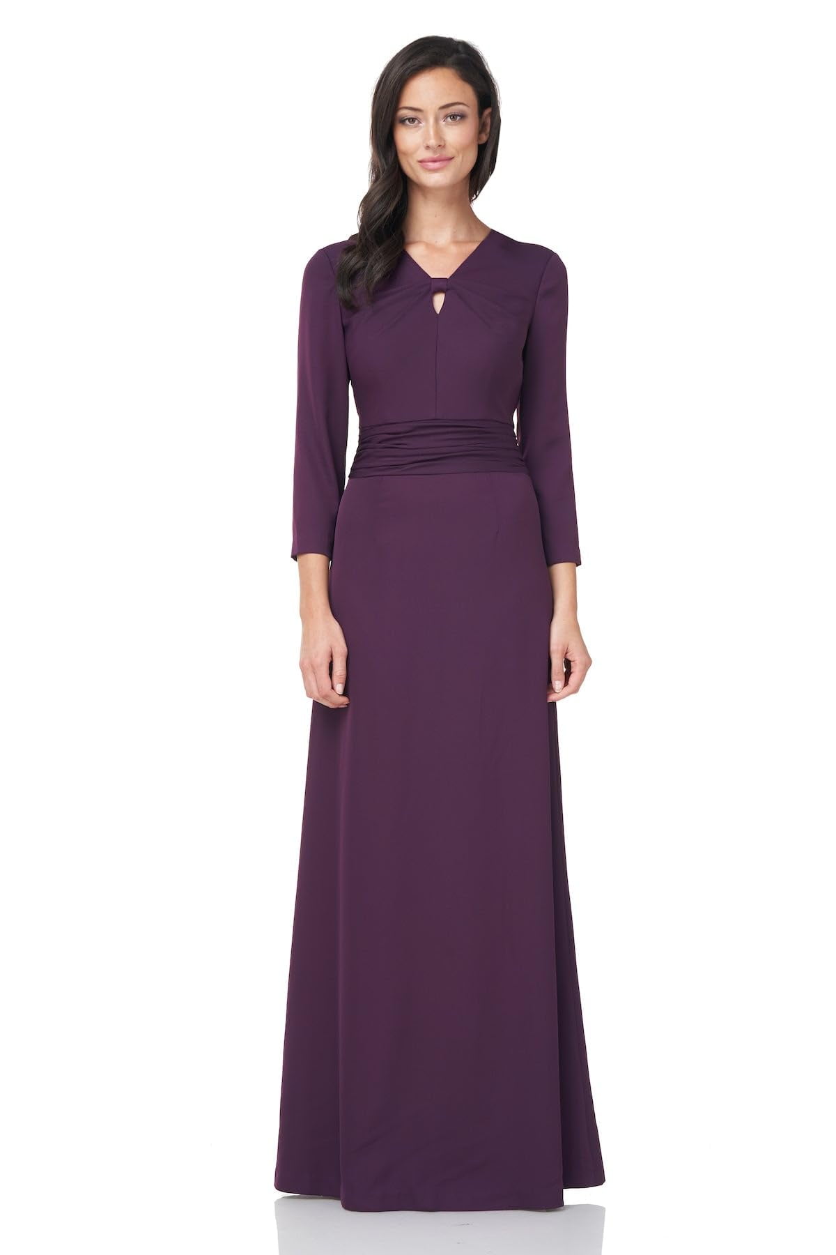 JS Collections V-Neck Long Sleeve Twist Front Solid Stretch Crepe Dress-PLUM  / 2 - Walmart.com