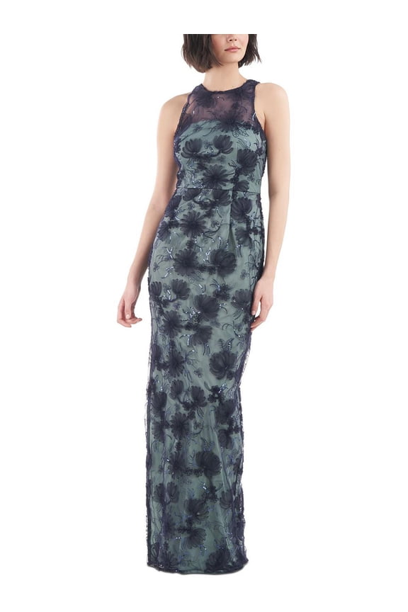 Womens Applique Maxi Evening Dress