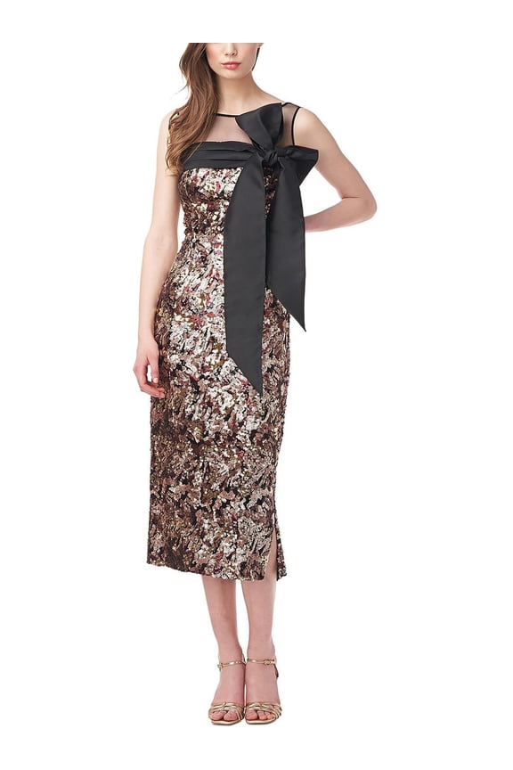 Womens Embellished Illusion Midi Dress Black 10