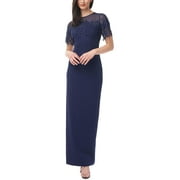 JS Collections Womens Embroidered Illusion Evening Dress