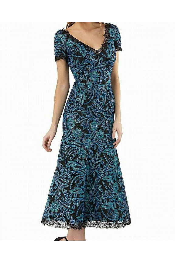 Womens Green Embroidered V-Neck Sheath Dress $288 (4)
