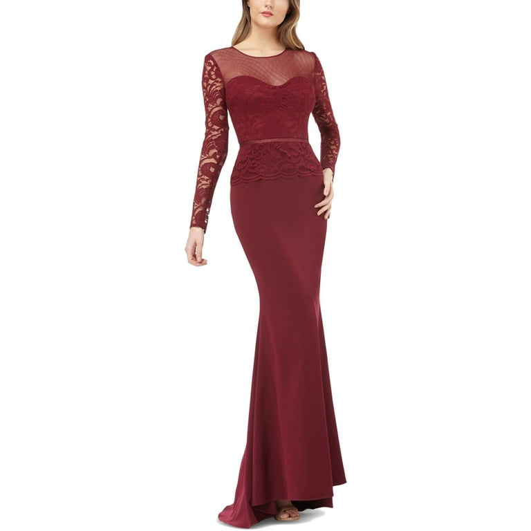 JS Collections Womens Lace Illusion Evening Dress