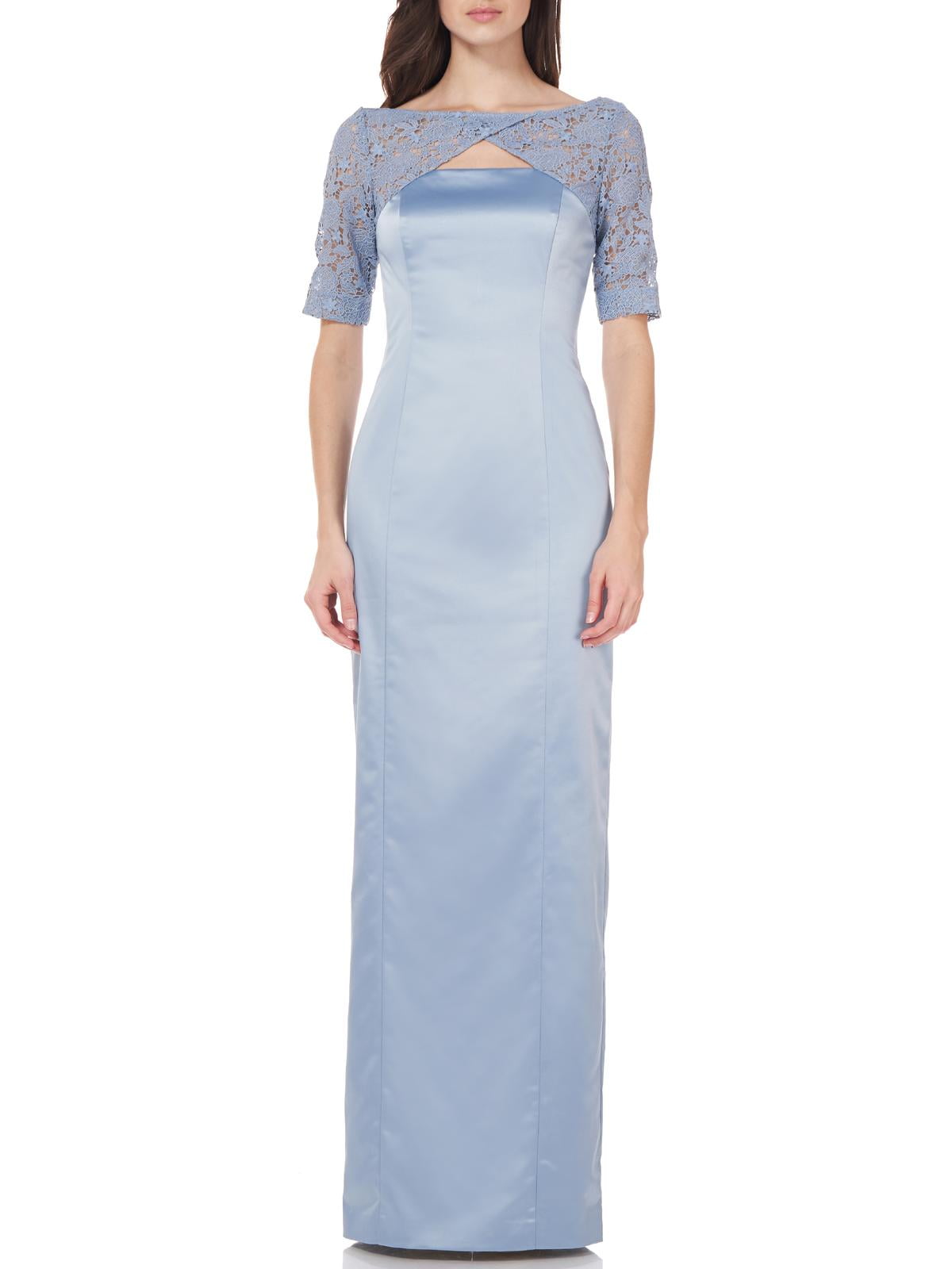 JS Collections Womens Satin Lace Sleeves Evening Dress Blue 6 - Walmart Business Supplies JS Collections Womens Satin Lace Sleeves Evening Dress Blue 6 - Walmart Business Supplies