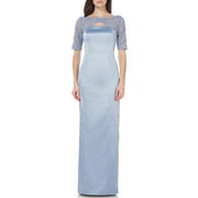 JS Collections Womens Satin Lace Sleeves Evening Dress Blue 6