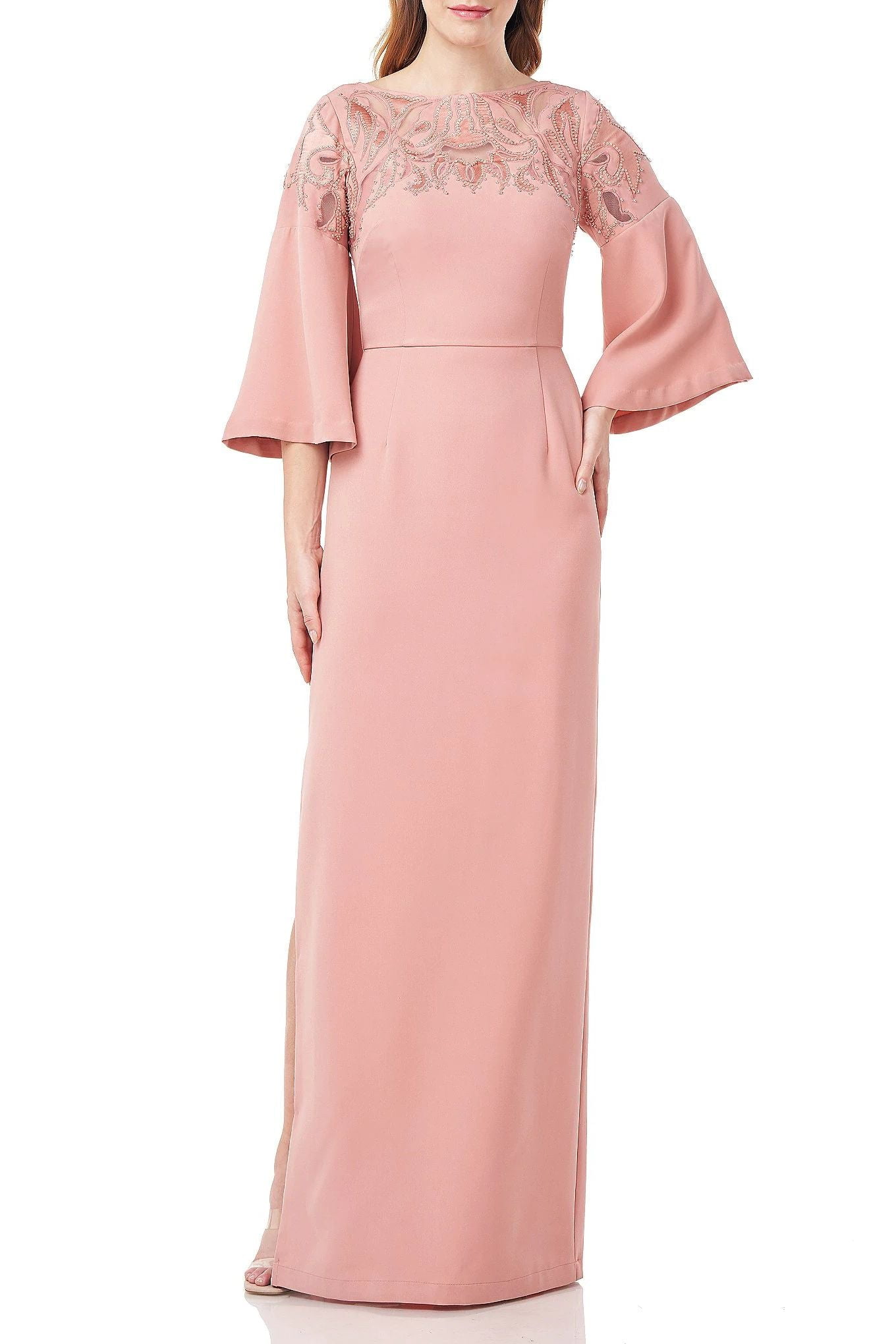JS Collections Women's Dakota Bow Mermaid Gown - Beaded Mesh, Asymmetric Neckline, Elegant Evening Dress