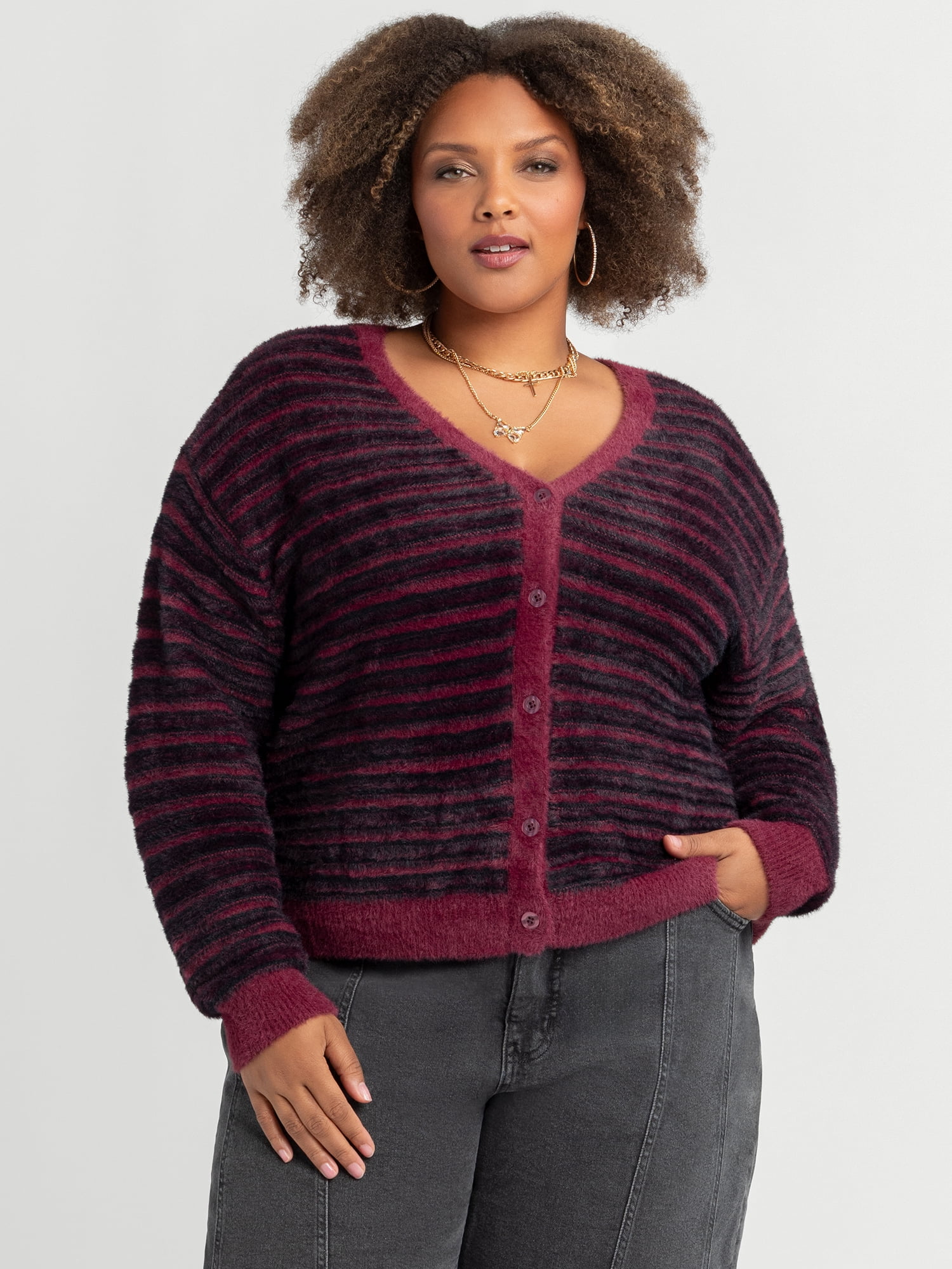 Jessica Simpson Women's Plus Dionne Eyelash Cardigan, Sizes 0X-4X