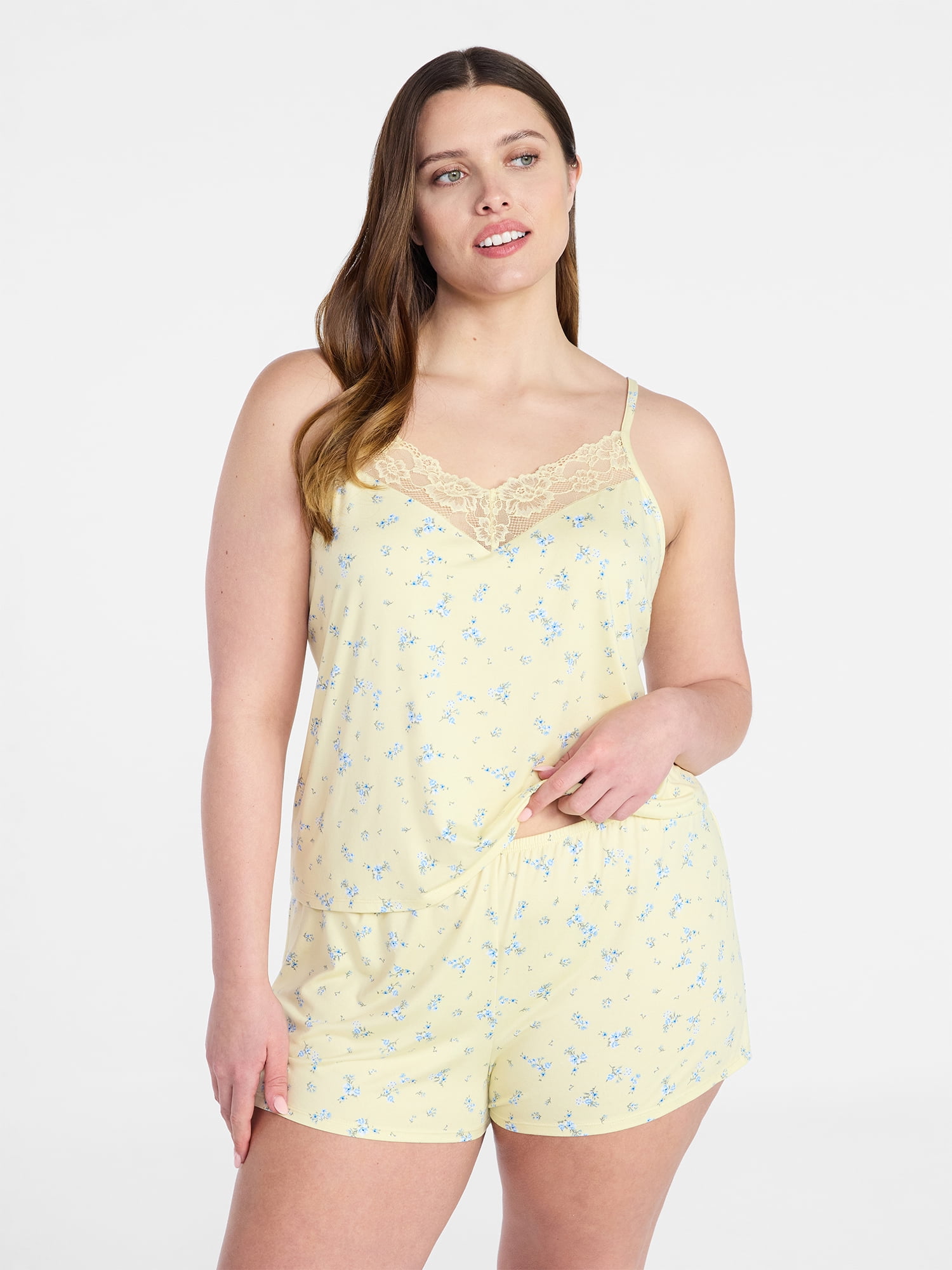 Joyspun Women’s Dreamy Soft Collection Lace Trim Knit Cami and Shorts Set, Sizes XS-3X