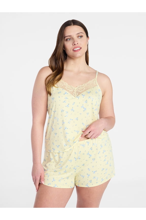 Women’s Dreamy Soft Collection Lace Trim Knit Cami and Shorts Set, Sizes XS-3X