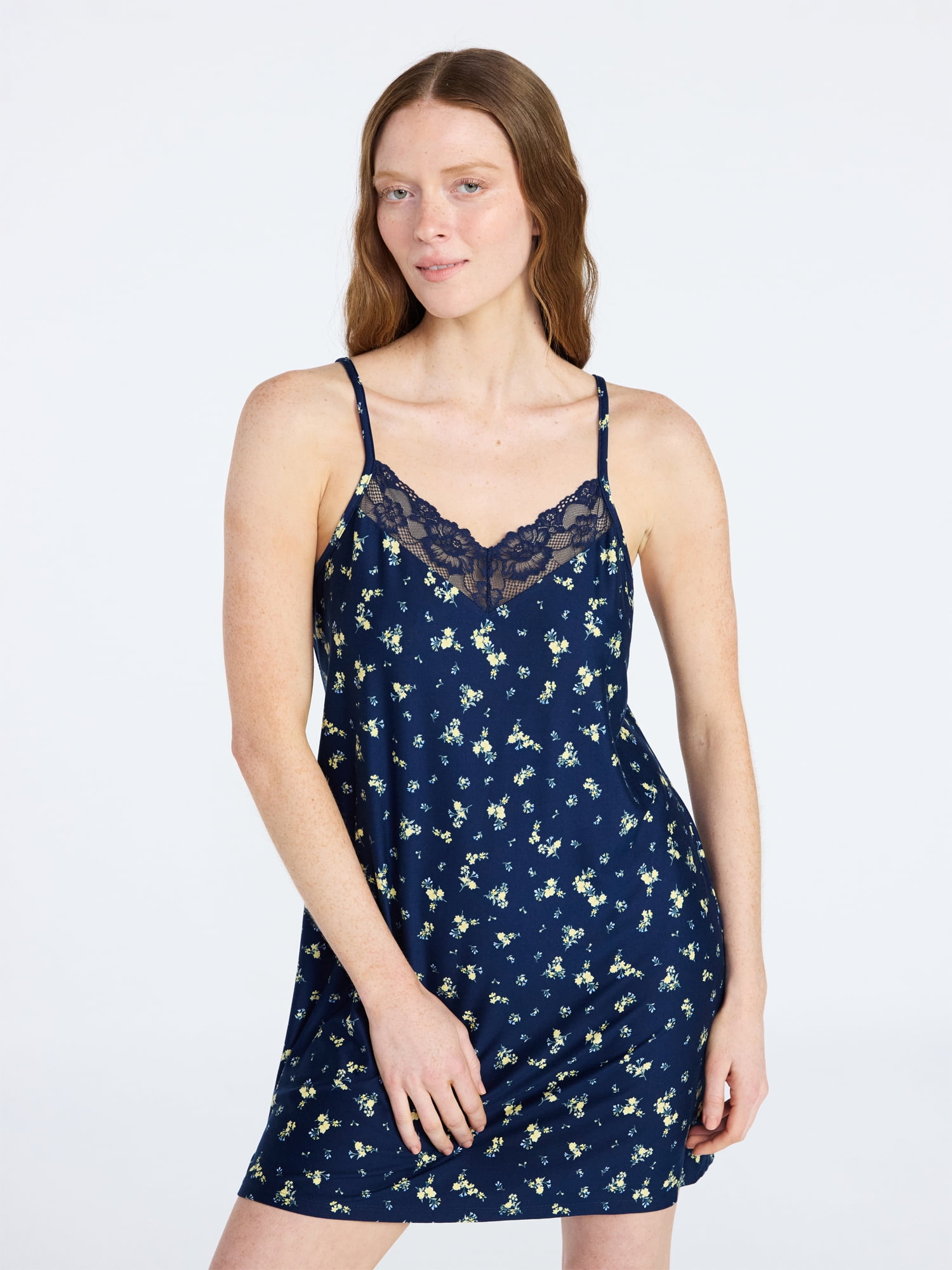 Joyspun Women’s Dreamy Soft Collection Lace Front Knit Chemise, Sizes XS to 3X