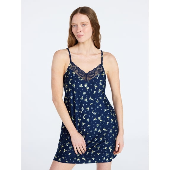 Joyspun Women’s Dreamy Soft Collection Lace Front Knit Chemise, Sizes XS to 3X