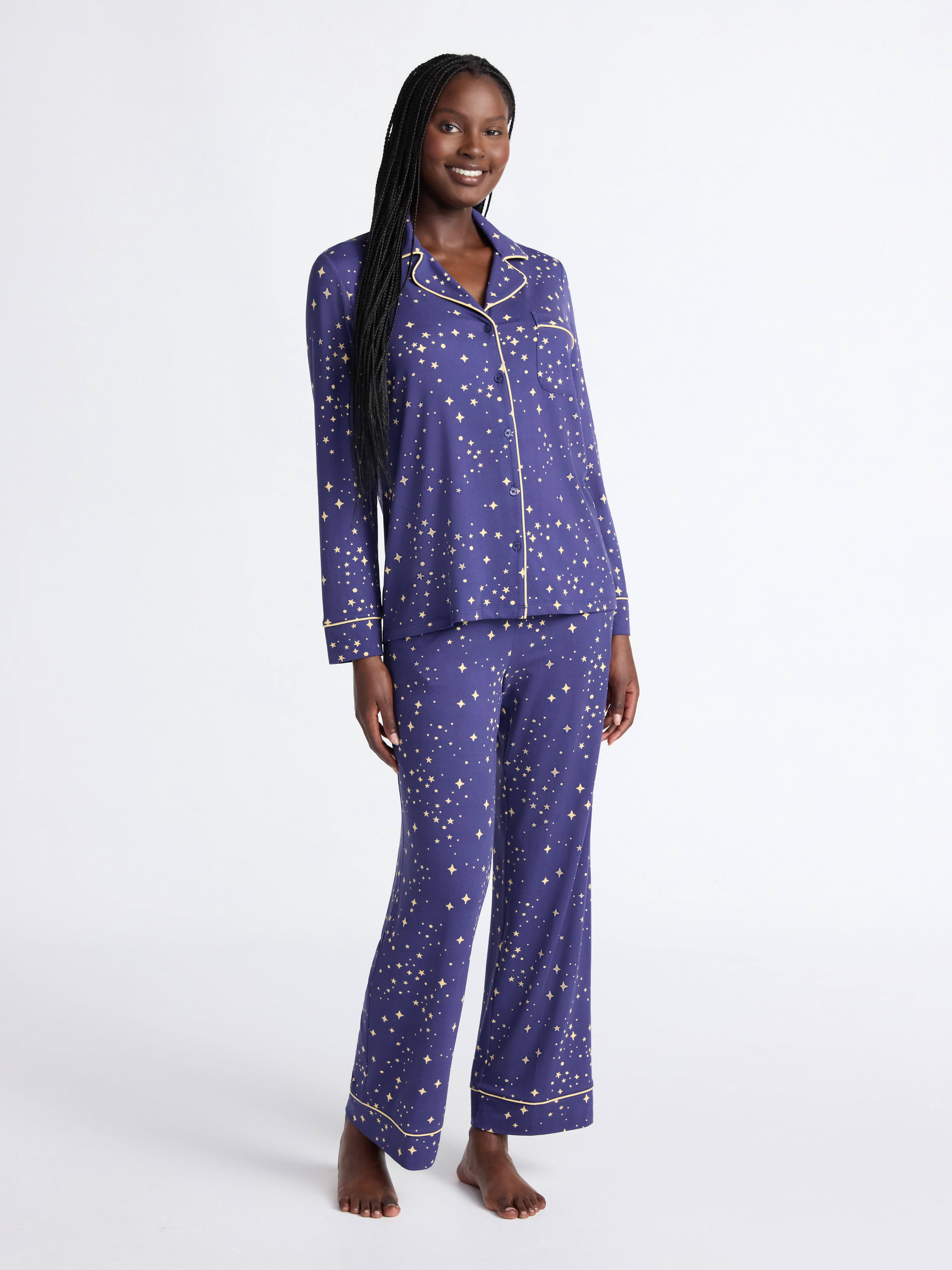 Joyspun Women’s Dreamy Soft Collection Long Sleeve Top and Pants Pajama Set, Sizes XS-4X