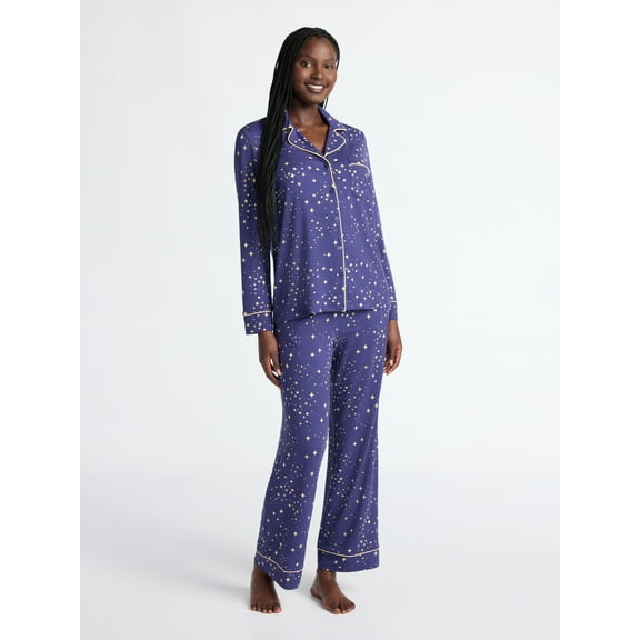Joyspun Women’s Dreamy Soft Collection Long Sleeve Top and Pants Pajama Set, Sizes XS-4X