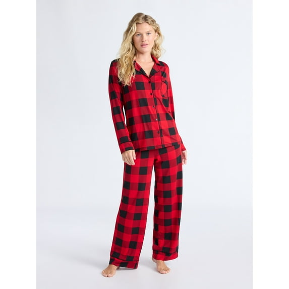 Joyspun Women’s Dreamy Soft Collection Long Sleeve Top and Pants Pajama Set, Sizes XS-4X