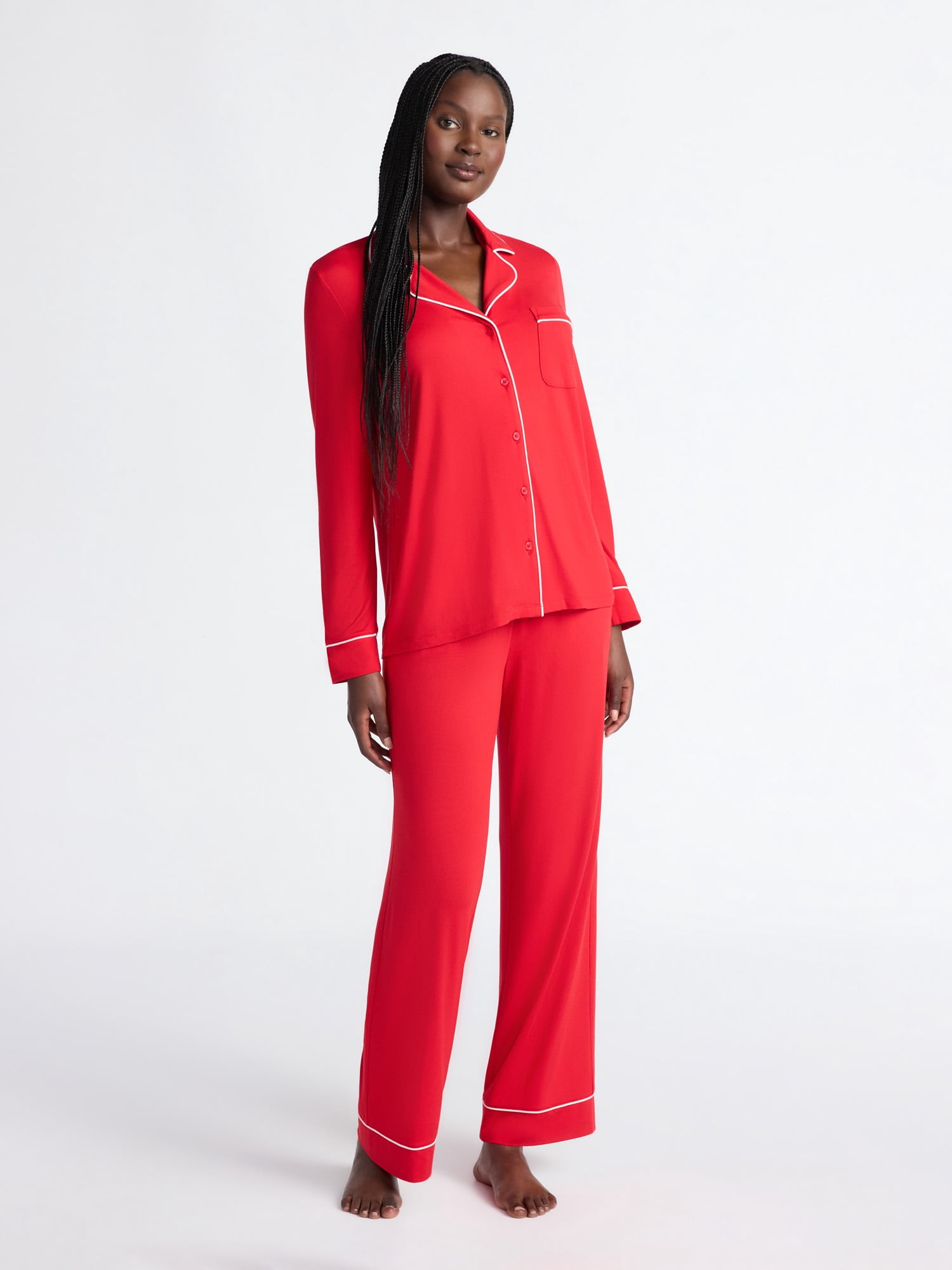 Joyspun Women’s Dreamy Soft Collection Long Sleeve Top and Pants Pajama Set, Sizes XS-4X