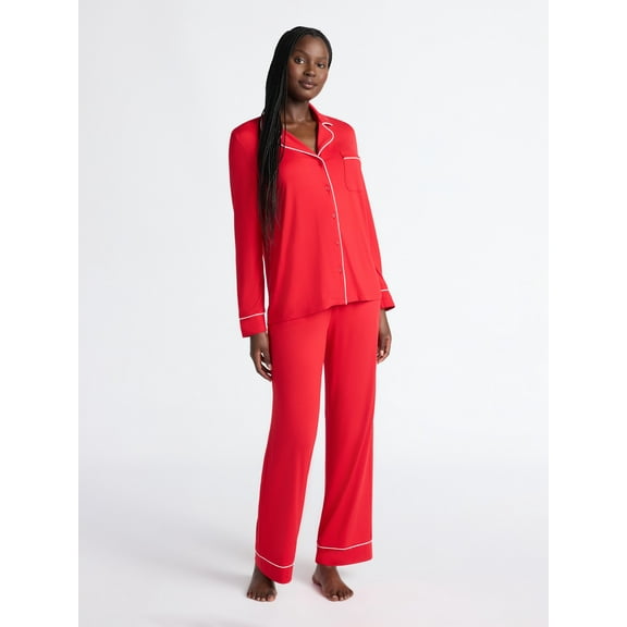 Joyspun Women’s Dreamy Soft Collection Long Sleeve Top and Pants Pajama Set, Sizes XS-4X