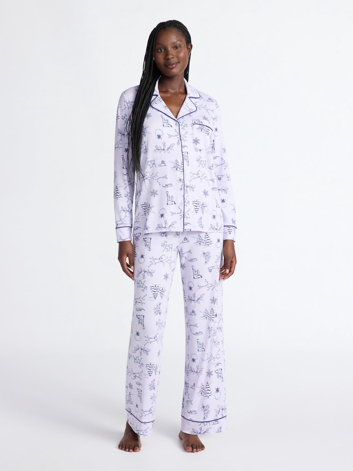 Joyspun Women’s Dreamy Soft Collection Long Sleeve Top and Pants Pajama Set, Sizes XS-4X