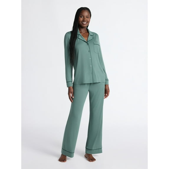 Joyspun Women’s Dreamy Soft Collection Long Sleeve Top and Pants Pajama Set, Sizes XS-4X