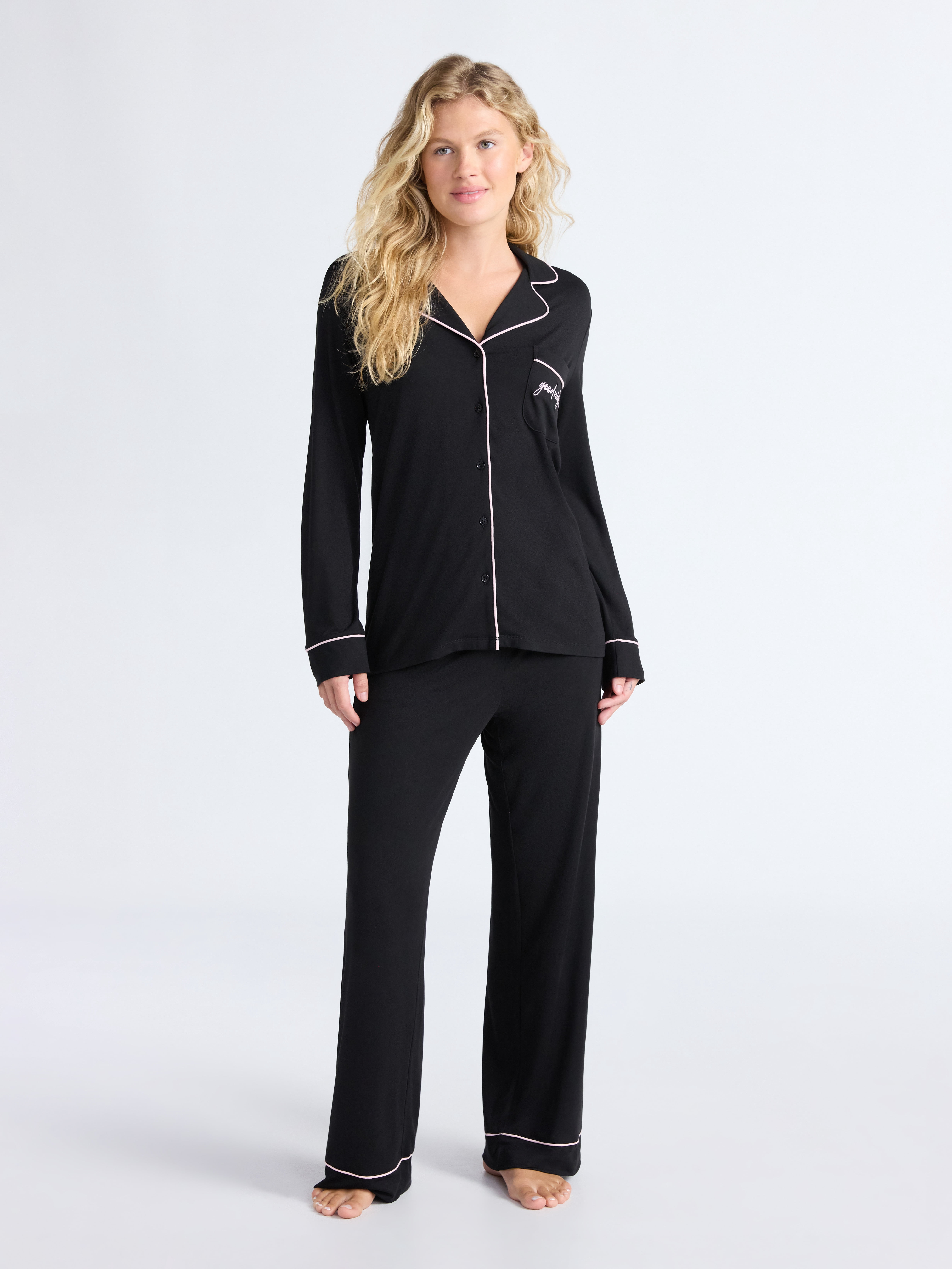 Joyspun Women’s Dreamy Soft Collection Long Sleeve Top and Pants Pajama Set, Sizes XS-4X