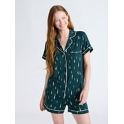 JOYSPUN Women's Dreamy Soft Collection Notch Collar Top and Shorts Pajama Set, 2-Piece, Sizes XS-3X