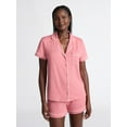 thumbnail image 1 of Joyspun Women’s Dreamy Soft Collection Notch Collar Knit Top and Boxer Shorts Pajama Set, Sizes XS-3X, 1 of 6