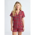 thumbnail image 1 of Joyspun Women’s Dreamy Soft Collection Notch Collar Knit Top and Boxer Shorts Pajama Set, Sizes XS-3X, 1 of 7