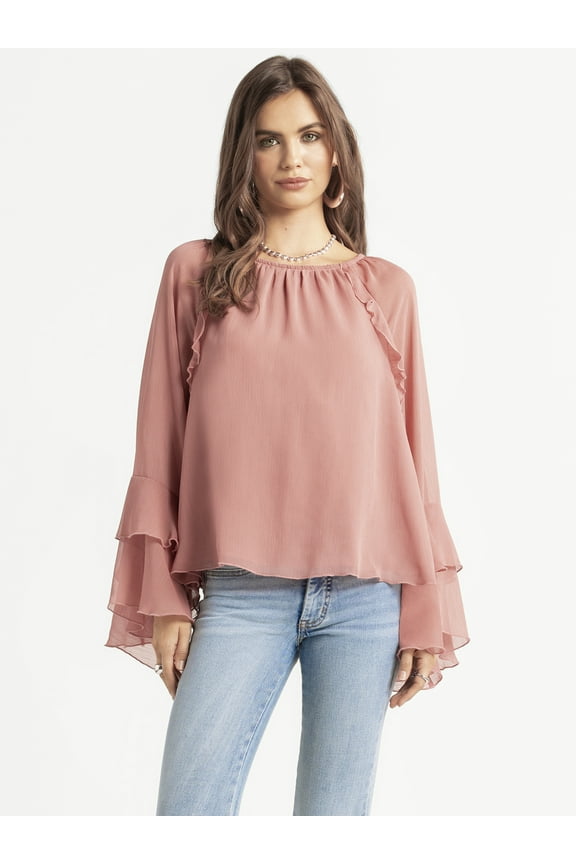 Women's Elaine Ruffle Blouse with Long Sleeves, Sizes XS-XL
