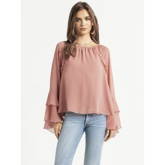 Jessica Simpson Women's Elaine Ruffle Blouse with Long Sleeves, Sizes XS-XL