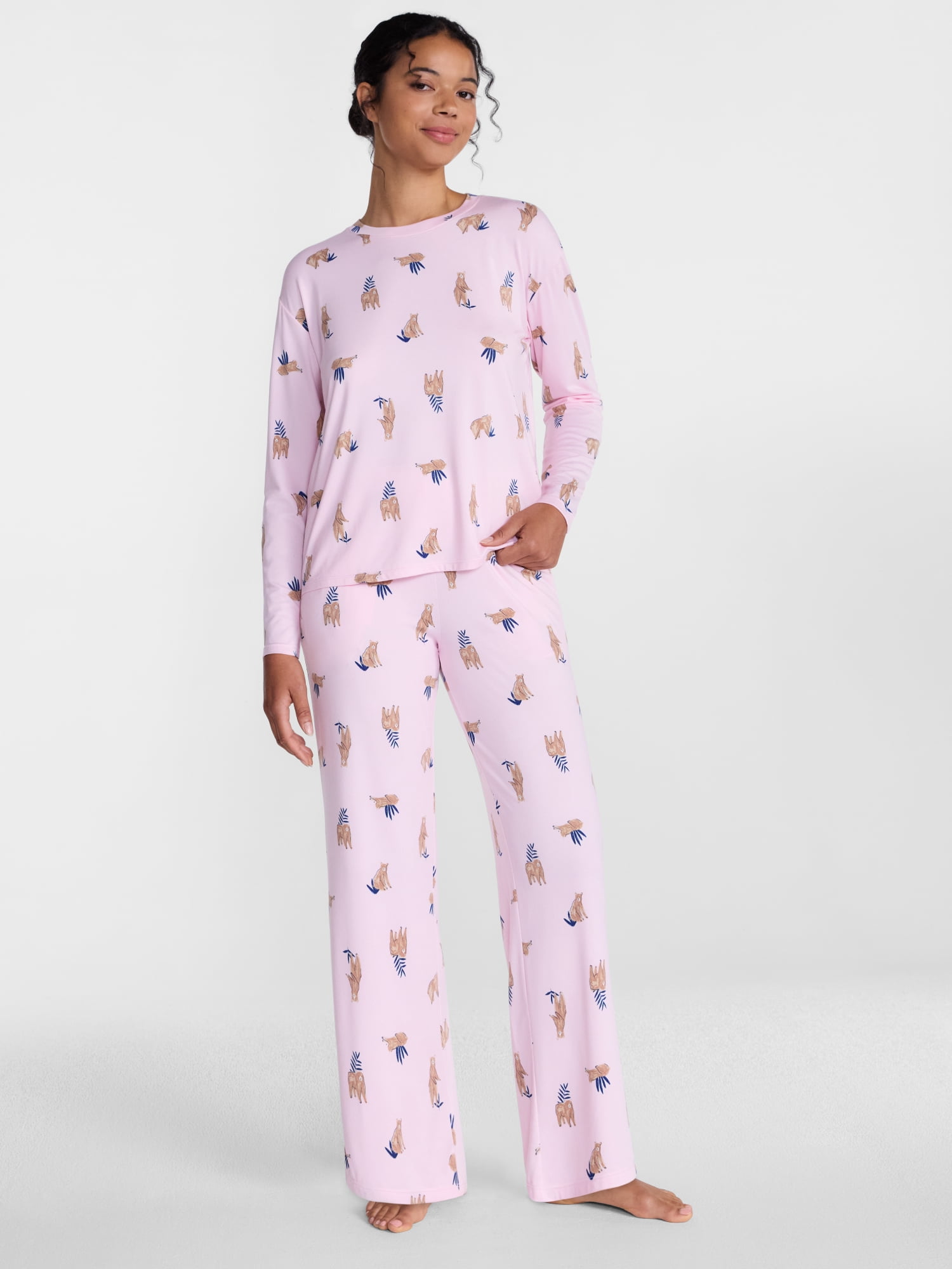 Joyspun Women's Essential Sleep Top and Pants, 2-Piece Pajama Set, Sizes XS-3X