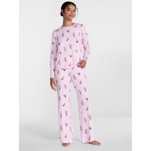 Joyspun Women's Essential Sleep Top and Pants, 2-Piece Pajama Set, Sizes XS-3X