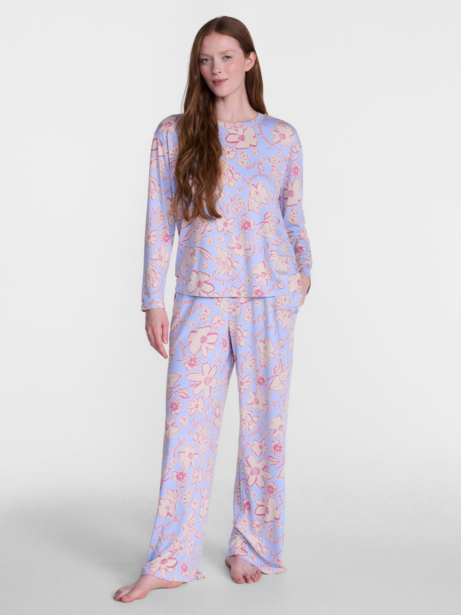 Joyspun Women's Essential Sleep Top and Pants, 2-Piece Pajama Set, Sizes XS-3X