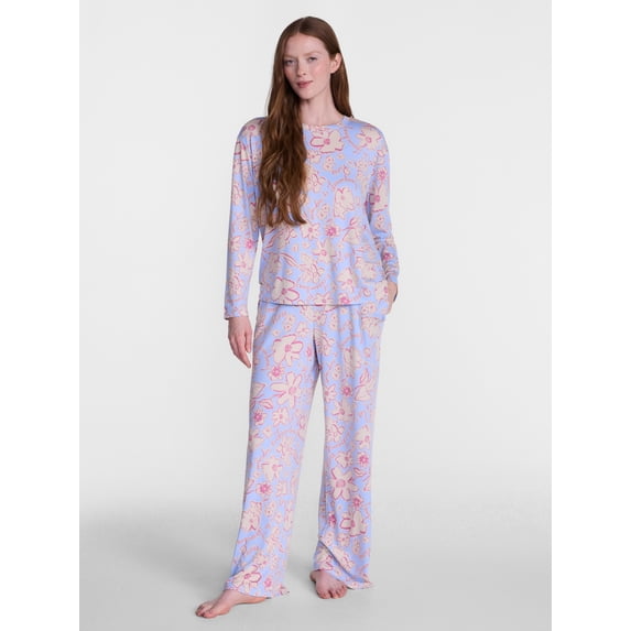 Joyspun Women's Essential Sleep Top and Pants, 2-Piece Pajama Set, Sizes XS-3X