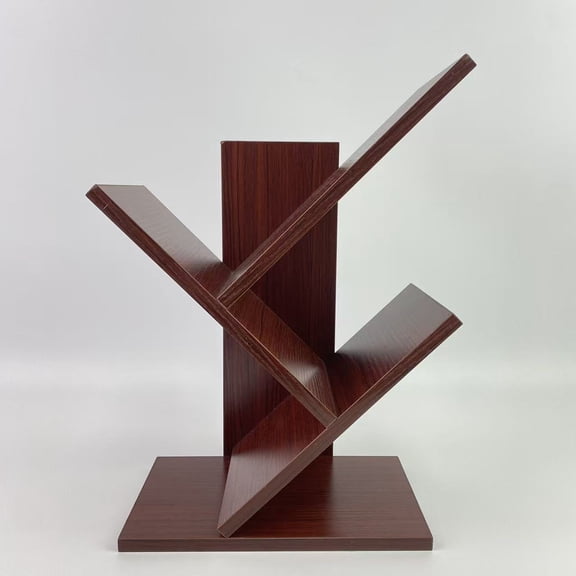 JS Elegant Bookshelves, Bookcase, Large Bookshelf, Space-Saving Corner Shelf, Book Tree, Holds Books, CDs, Games, for Bedroom, Living Room, Home Office, Walnut Color