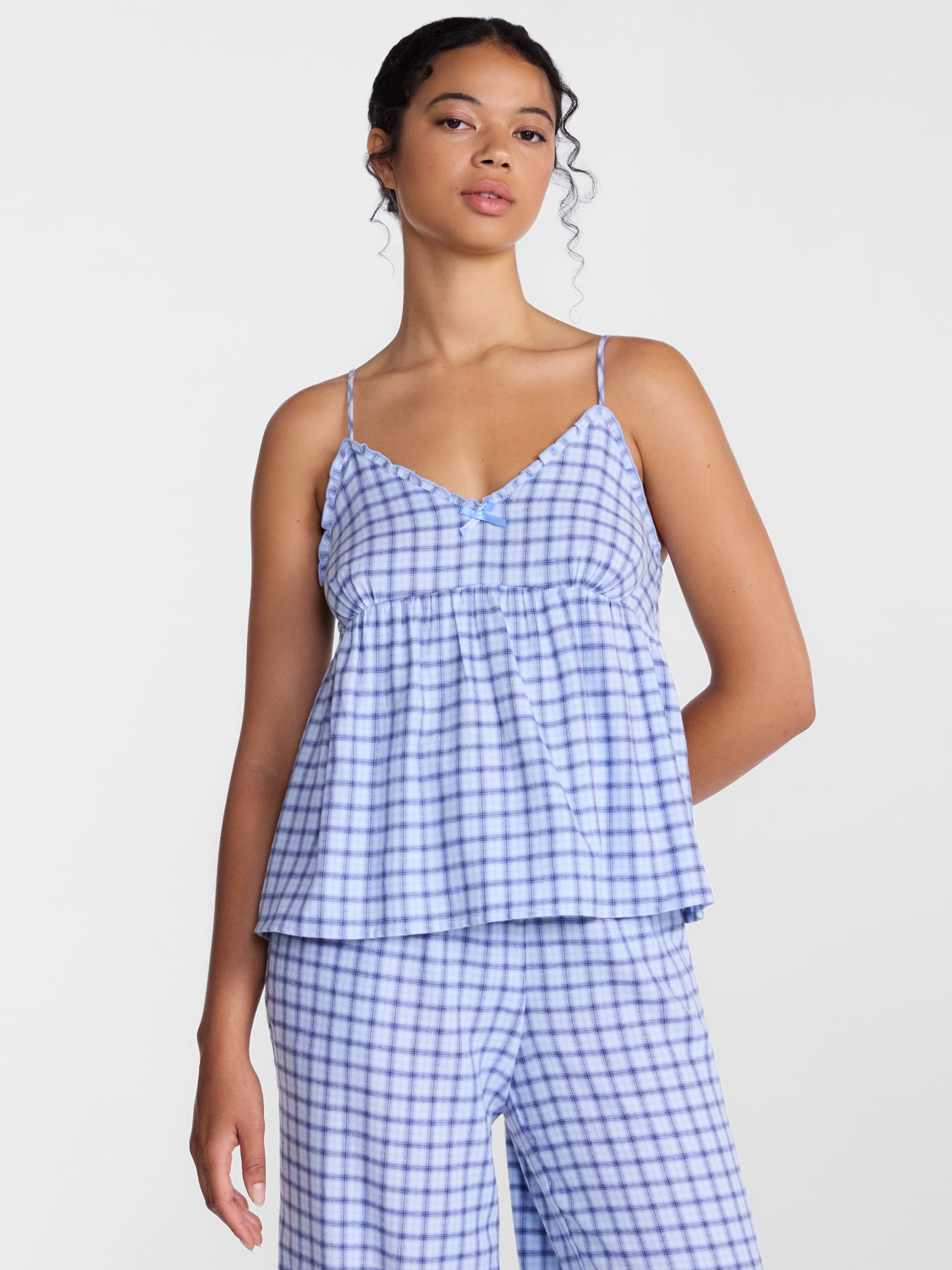 Joyspun Women's Flannel Cami w/ Self Ruffle Sleep Top, Sizes XS to 2X