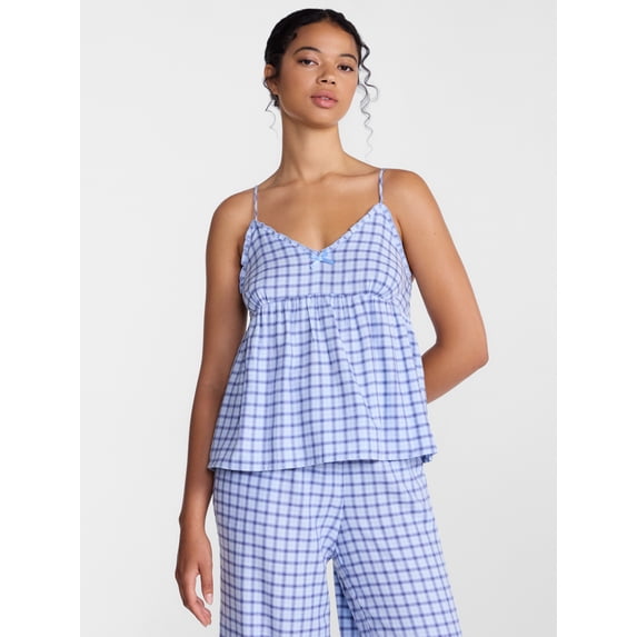 Joyspun Women's Flannel Cami w/ Self Ruffle Sleep Top, Sizes XS to 2X