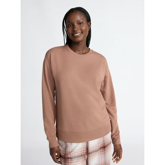 Joyspun Women's Fleece Drop Shoulder Sleep Top with Long Sleeves, Sizes XS-3X