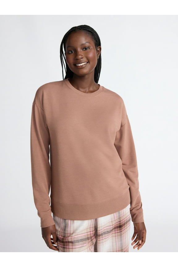 Women's Fleece Drop Shoulder Sleep Top with Long Sleeves, Sizes XS-3X
