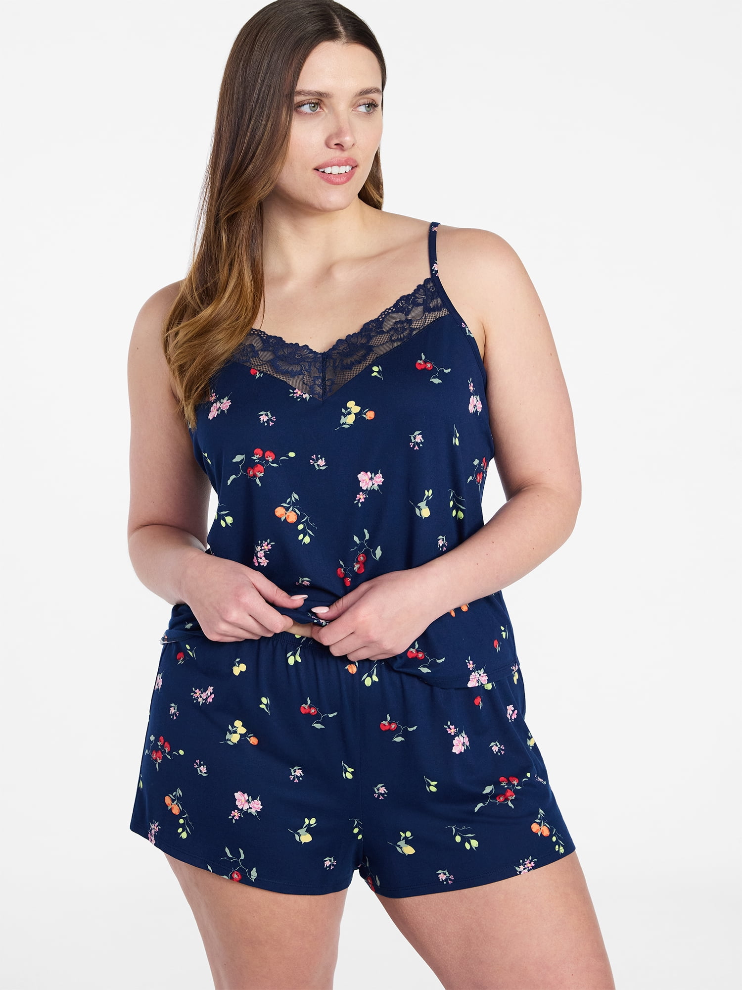 Joyspun Women’s Dreamy Soft Collection Lace Trim Knit Cami and Shorts Set, Sizes XS-3X