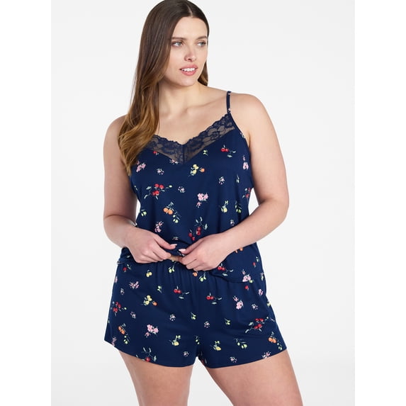 Joyspun Women’s Dreamy Soft Collection Lace Trim Knit Cami and Shorts Set, Sizes XS-3X