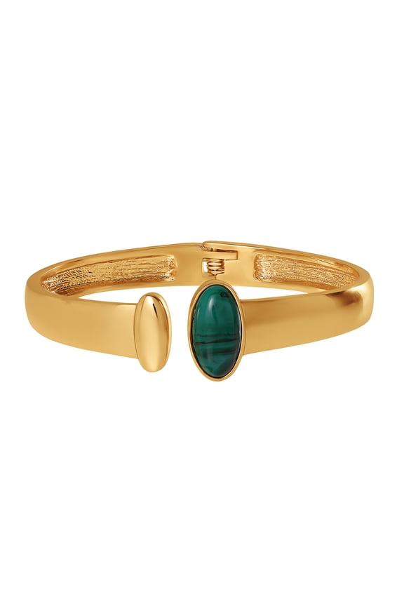 Women's Cuff Bracelet with Green Stone