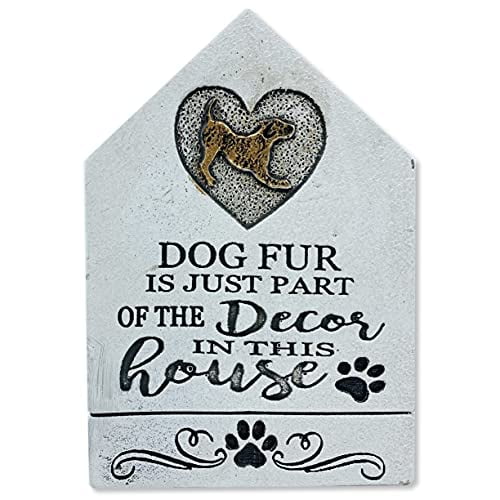JS Gifts Dog Quote Cement Block Sign, Dog Fur is Just Part of The Dcor in This House, 5"