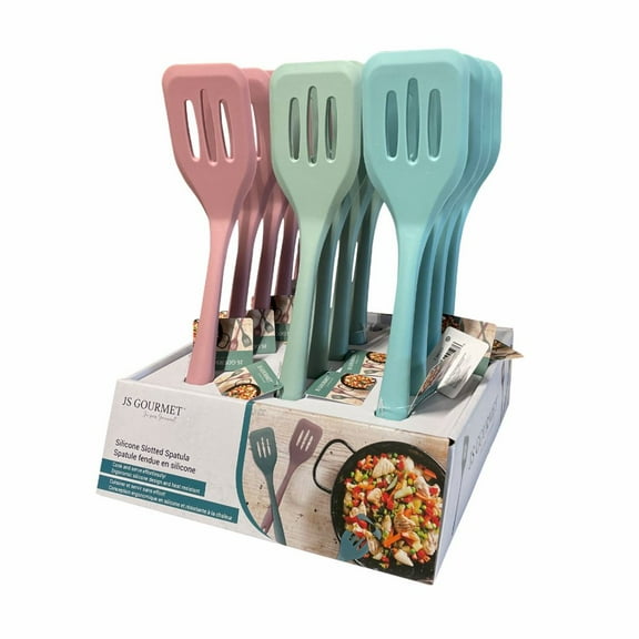 JS Gourmet 2 Pcs Silicone Slotted Turner, Heat Resistant Non-Scratch Kitchen Spatula Flipper - Pastel Blue